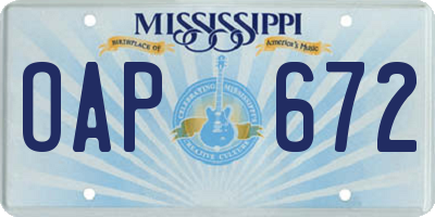 MS license plate OAP672