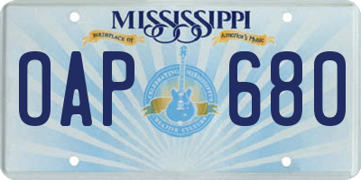 MS license plate OAP680