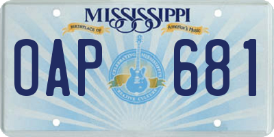 MS license plate OAP681
