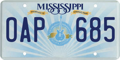 MS license plate OAP685