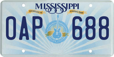 MS license plate OAP688
