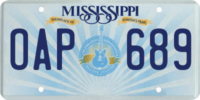 MS license plate OAP689