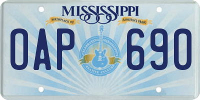 MS license plate OAP690