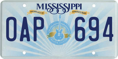 MS license plate OAP694
