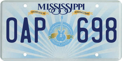 MS license plate OAP698