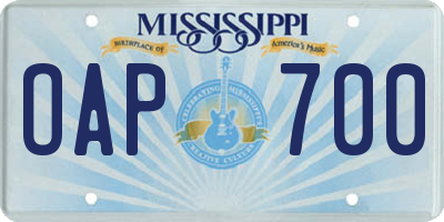 MS license plate OAP700