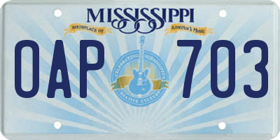 MS license plate OAP703