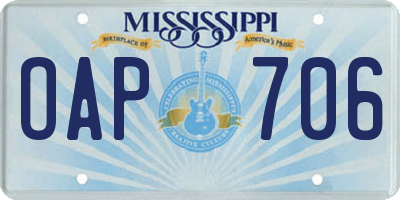 MS license plate OAP706