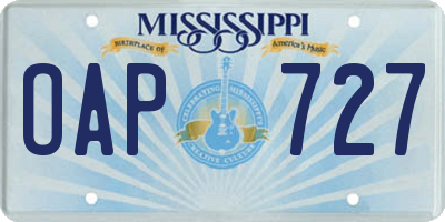 MS license plate OAP727
