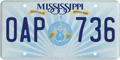 MS license plate OAP736