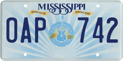 MS license plate OAP742