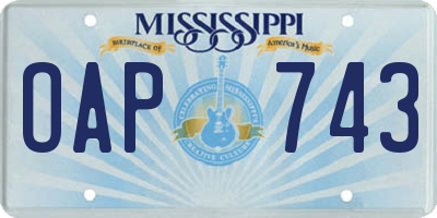 MS license plate OAP743