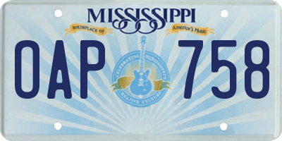 MS license plate OAP758