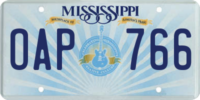 MS license plate OAP766
