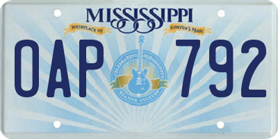 MS license plate OAP792