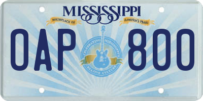 MS license plate OAP800