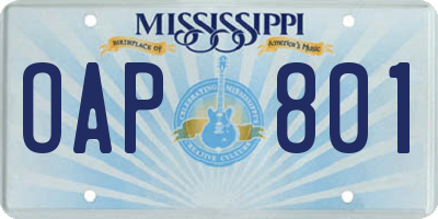 MS license plate OAP801