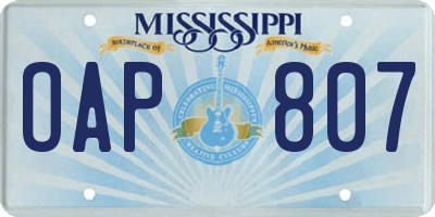 MS license plate OAP807