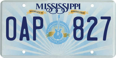 MS license plate OAP827