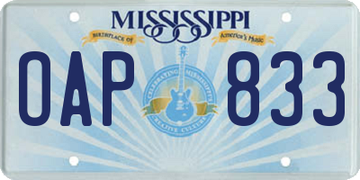 MS license plate OAP833