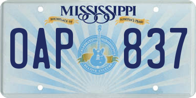 MS license plate OAP837
