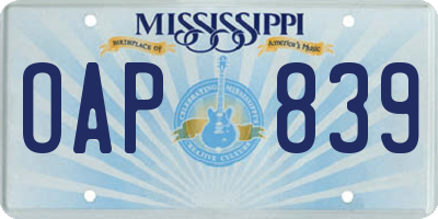 MS license plate OAP839