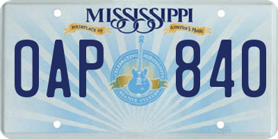 MS license plate OAP840