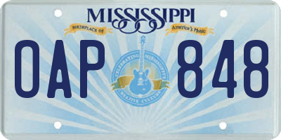 MS license plate OAP848