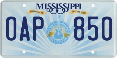 MS license plate OAP850