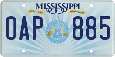 MS license plate OAP885