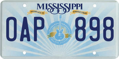 MS license plate OAP898