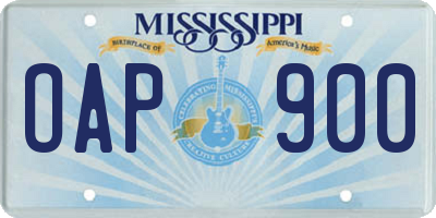 MS license plate OAP900