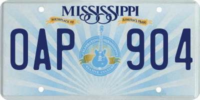 MS license plate OAP904