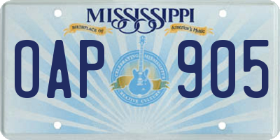 MS license plate OAP905