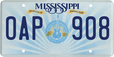 MS license plate OAP908