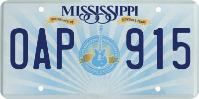 MS license plate OAP915