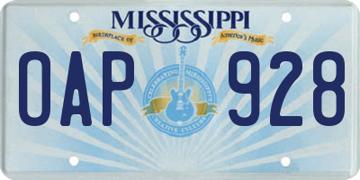 MS license plate OAP928