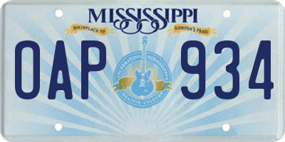MS license plate OAP934