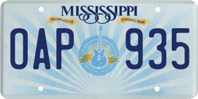 MS license plate OAP935