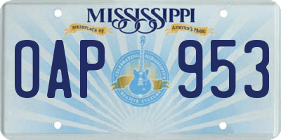 MS license plate OAP953