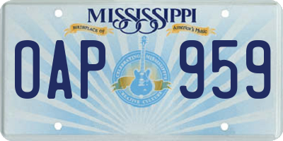 MS license plate OAP959