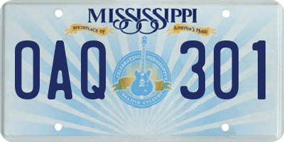MS license plate OAQ301