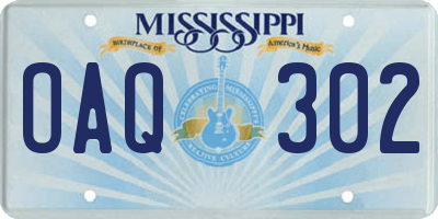 MS license plate OAQ302