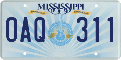 MS license plate OAQ311