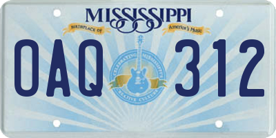 MS license plate OAQ312