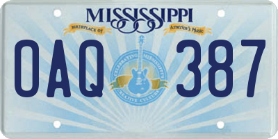 MS license plate OAQ387