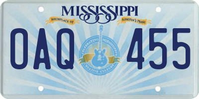 MS license plate OAQ455