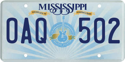 MS license plate OAQ502