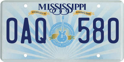 MS license plate OAQ580