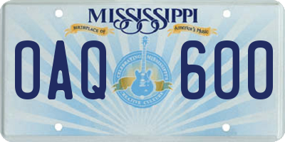 MS license plate OAQ600